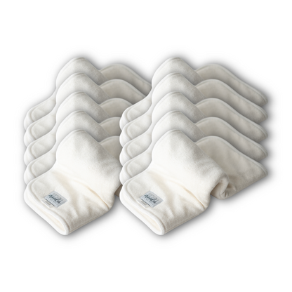 A set of 10 cloth diaper doubler inserts, a bi-fold/ bookfold style, against a white background.