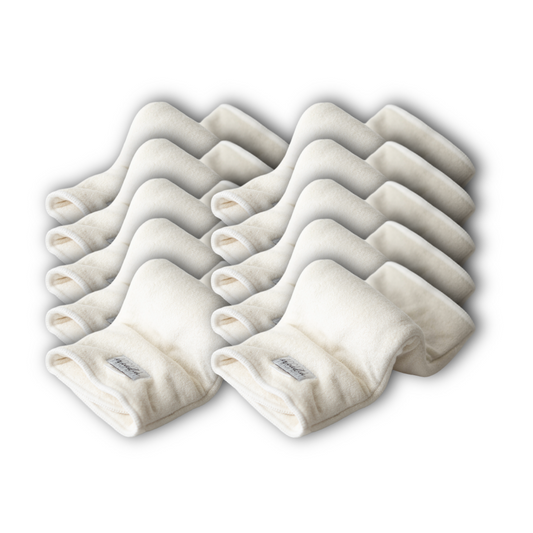 A set of 10 white cloth diaper triplers, trifold absorbency, with a plain white background.