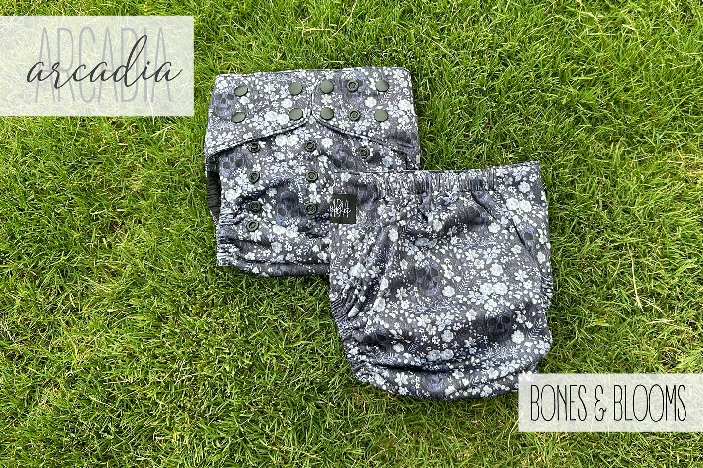 Bones & Blooms (Black Out) Pocket Diaper